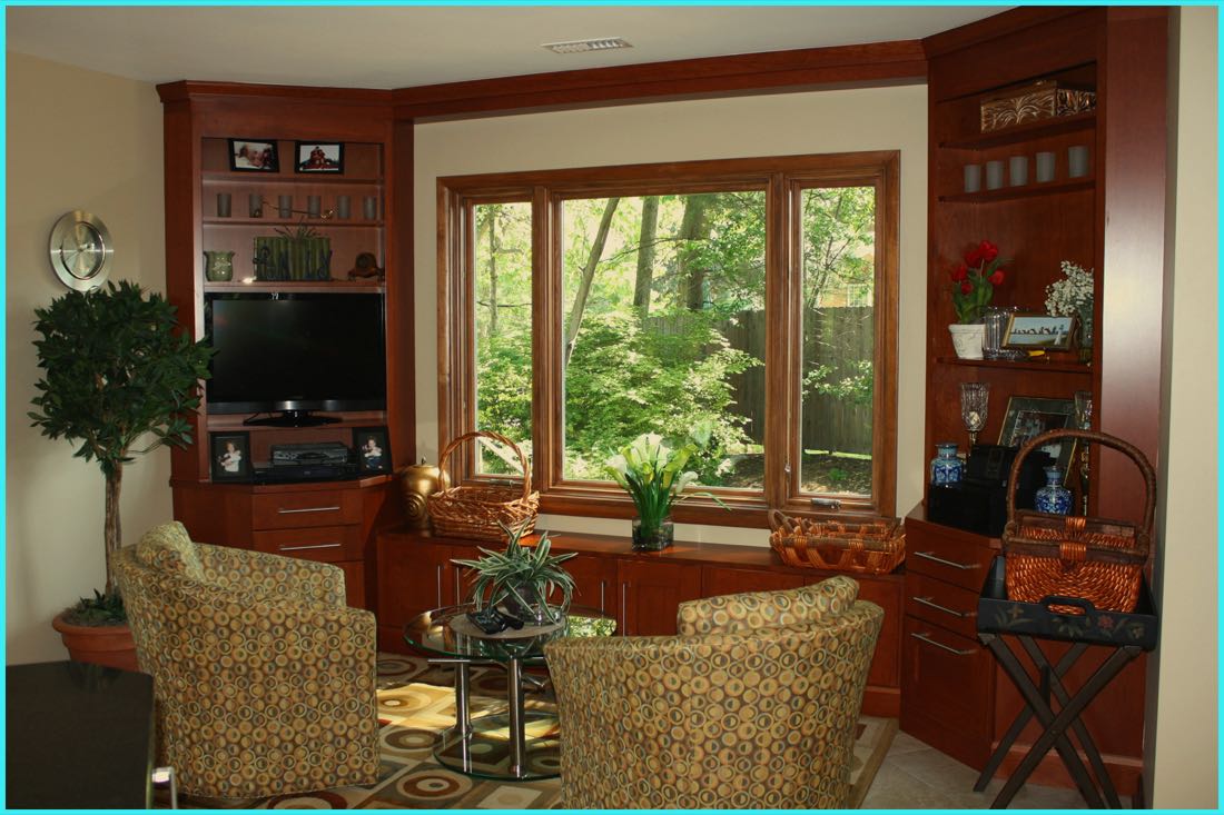 Custom built-in shelving and window seat